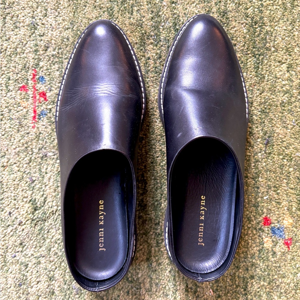 Jenni Kaybe Black Leather Lug Mules Size US 10/41